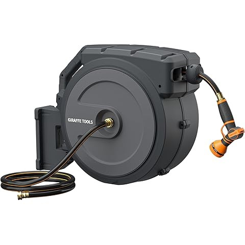 Giraffe Tools Hose Reel 1/2‘’ 78 ft, Heavy Duty Retractable Garden Hose Reel with Any Length ... | Amazon (US)