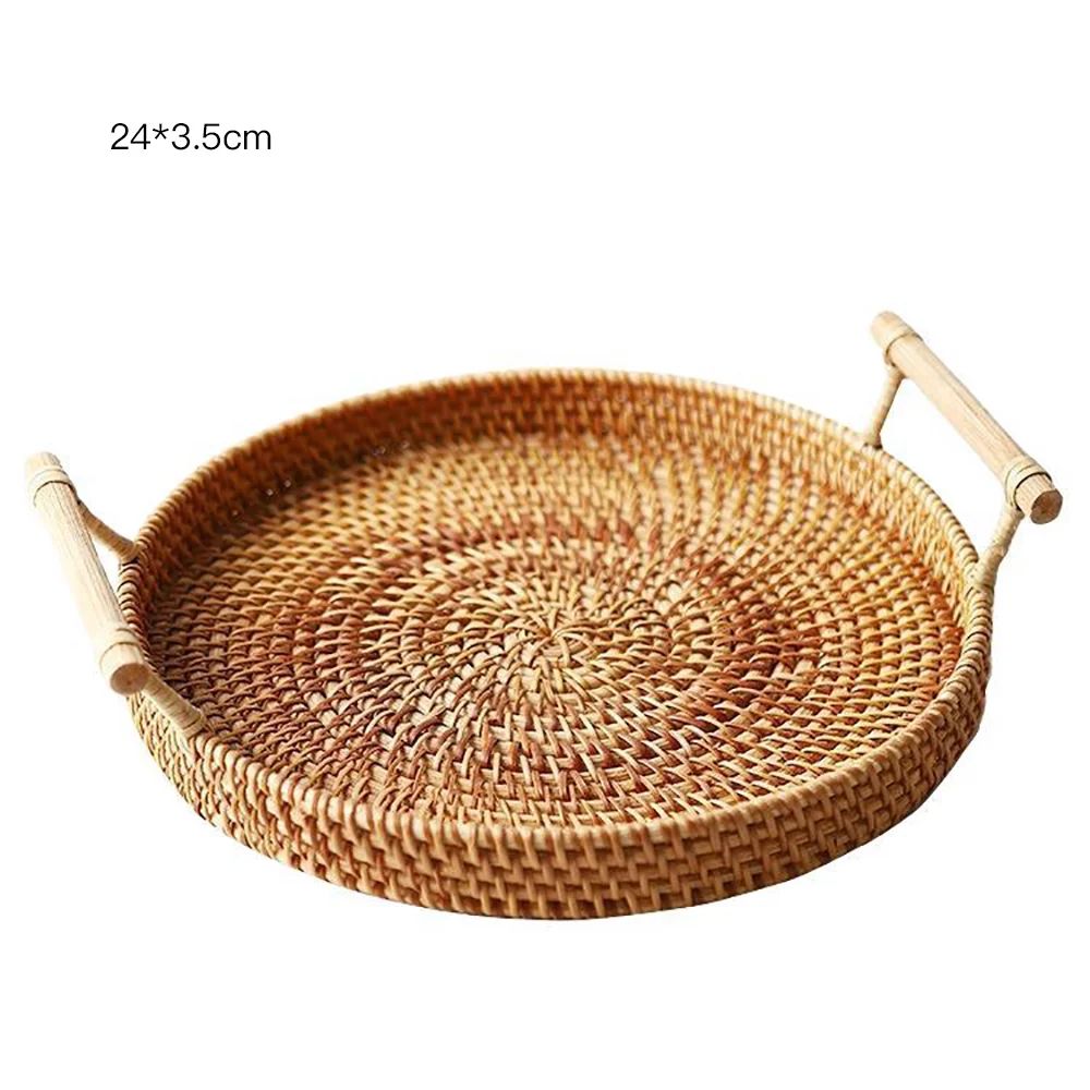 Rattan Woven Bread Basket Round Woven Cracker Tray with Handles for Serving Dinner Parties Picnic... | Walmart (US)
