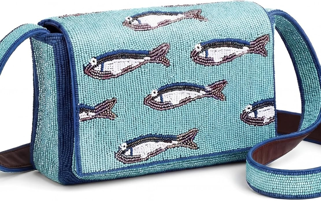 Handmade Beaded Shoulder Bag for Women, 5 x 8 x 1.75 Inch Sardine Pattern Beaded Cross Body Purse... | Amazon (US)