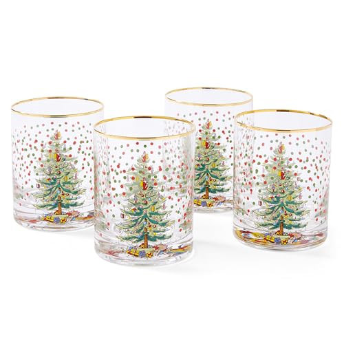 Spode Christmas Tree 14 Fl. Oz. Double Old Fashion Glass (Set of 4), Polka Dot - Whiskey & Bourbon Glasses for Festive Entertaining, Old-Fashioned & Rocks Glasses for Holiday Drinks | Amazon (US)
