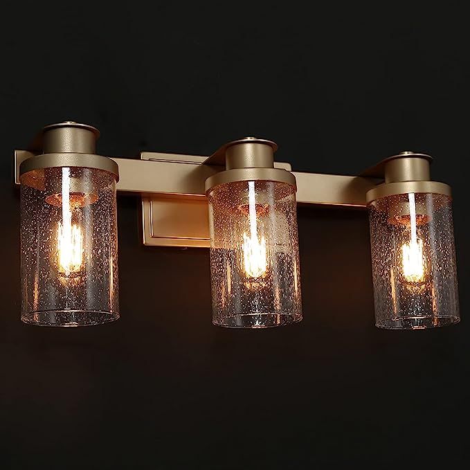 KSANA Gold Vanity Light, 3-Light Gold Bathroom Light Fixtures with Seeded Glass Shade, Modern Van... | Amazon (US)