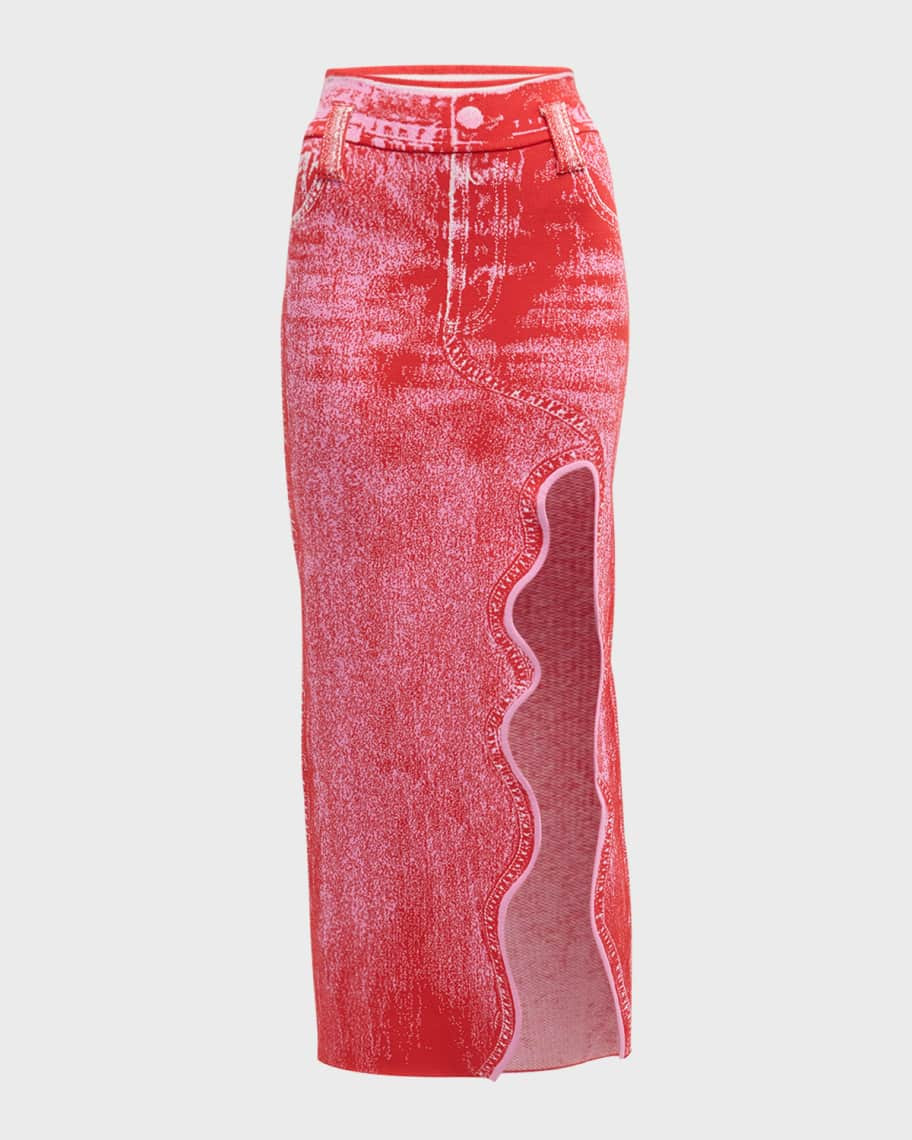 PH5 Lily Denim-Print Asymmetric Midi Skirt | Neiman Marcus