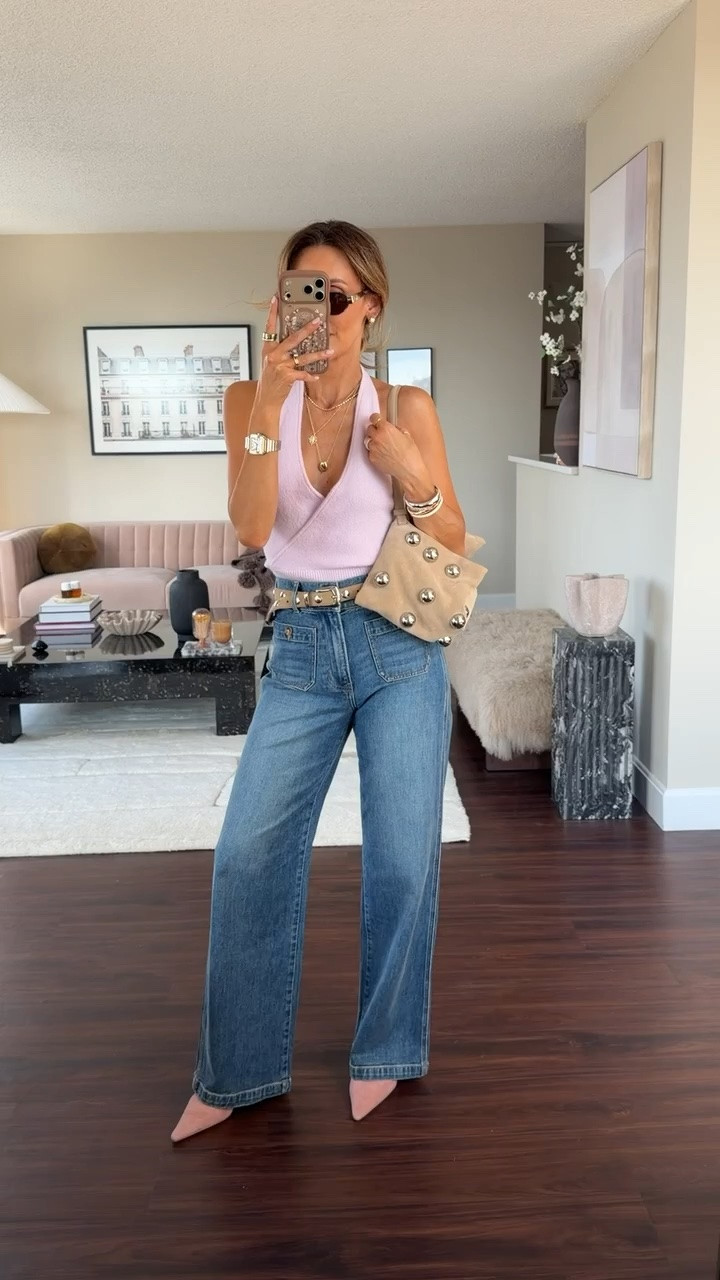 Wearing this cashmere halter top for more of a weekend vibe and it goes so well with a light jacket, and a high waisted denim for more of a “cropped” look. Not actually cropped though

#LTKgrwm #LTKSeasonal #LTKOver40