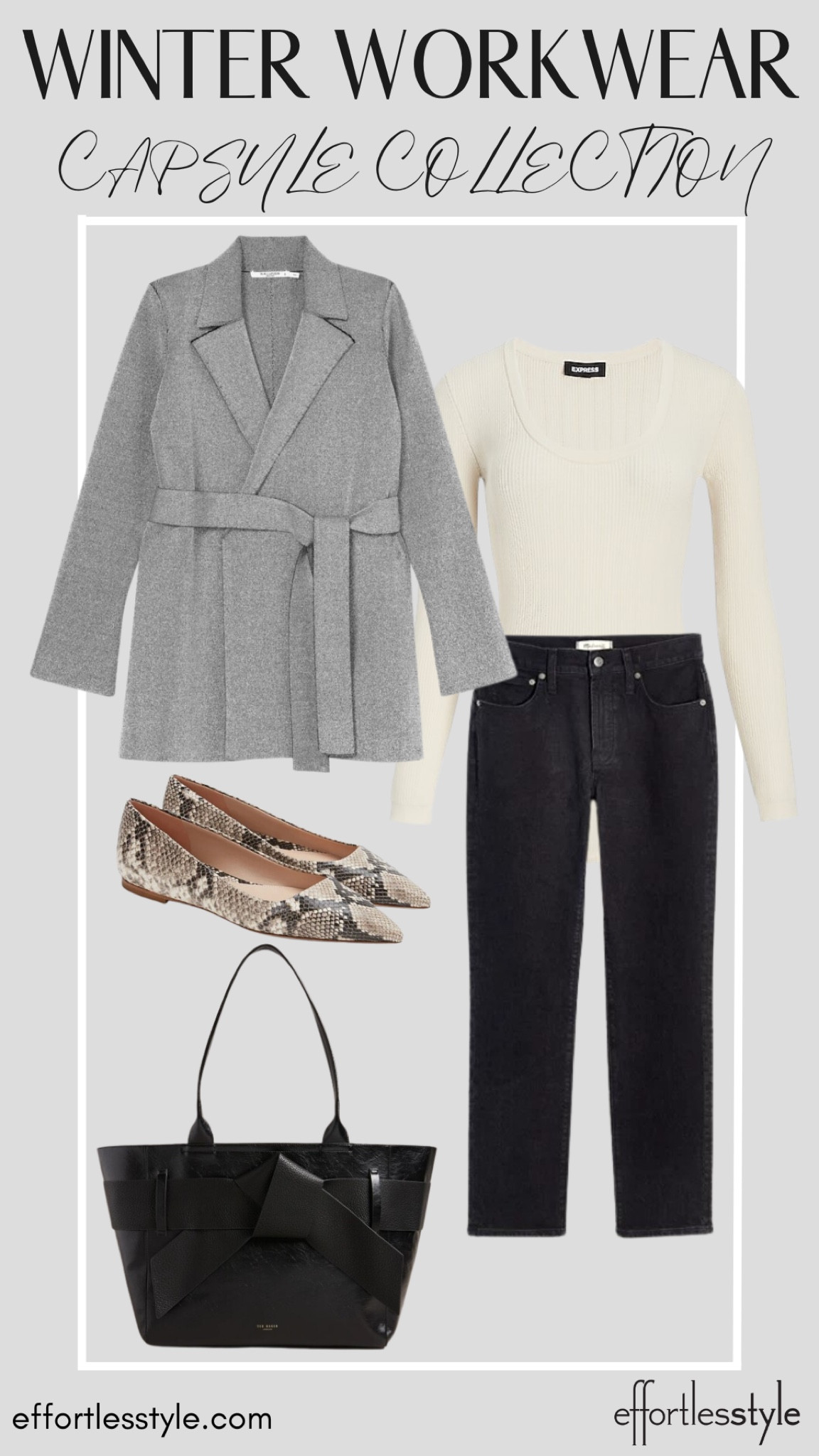 Sweater Blazer + Black Jeans + Snakeskin Flats

#LTKSeasonal #LTKstyletip #LTKshoecrush