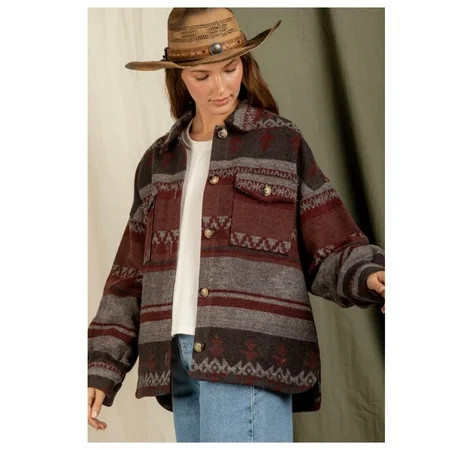 Hello Beautiful! Ashlyn’s Burgundy Brown Mix Aztec Jacket- Women’s Tribal Jacket | Walmart (US)