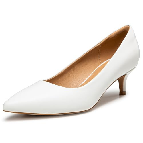 Heel The World White Kitten Heels, Closed Toe White Pumps for Women, Size 9.5 | Amazon (US)