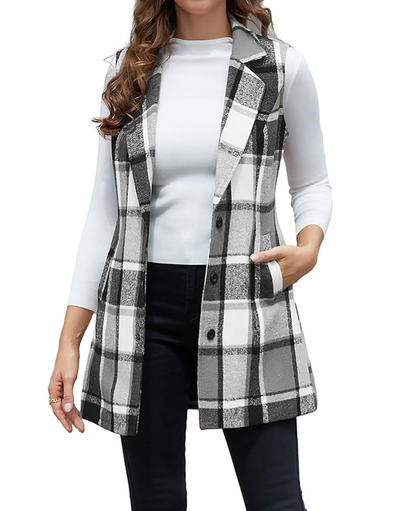 IDEALSANXUN Plaid Vest for Women Fall Winter Sleeveless Blazer Jackets | Amazon (US)