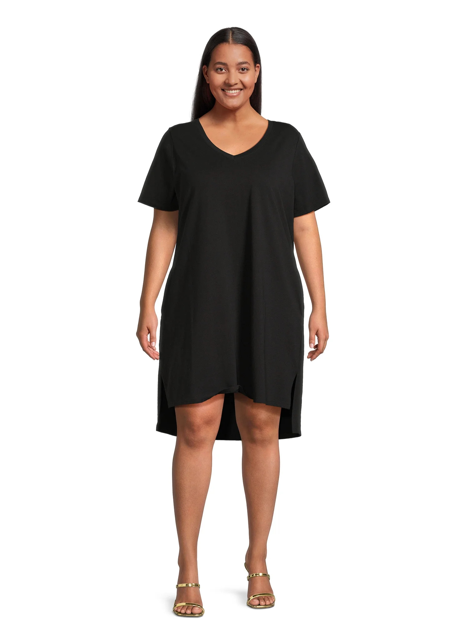Terra & Sky Women’s Plus Size V-Neck Step Dress, Sizes 0X-5X | Walmart (US)