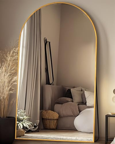 LadyNow Full Length Mirror, 91"x46" Oversized Floor Mirror Freestanding, Full Body Mirror Floor Standing Mirrors with Stand, Hanging Mounted Mirrors for Bedroom Living Room, Gold, Arched Style | Amazon (US)