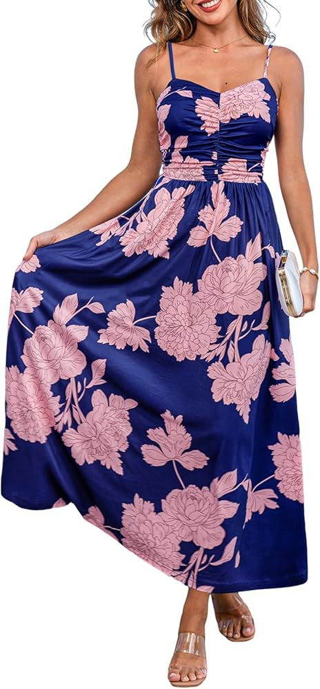 CUPSHE Women's Maxi Dresses Casual Summer Sundress Sleeveless Floral Spaghetti Straps Long Beach ... | Amazon (US)