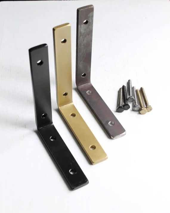 Metal Shelf Brackets, Open Shelving, Black Steel or Brass Modern Hardware | Etsy (US)