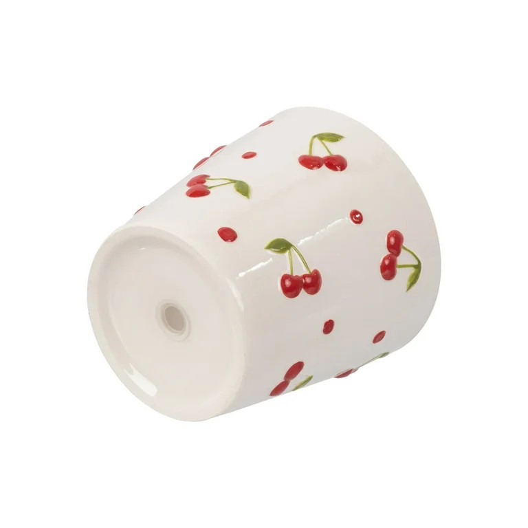 Mainstays 6.25" x 6.25" x 6" Round Cream and Red Ceramic Cherry Planter | Walmart (US)
