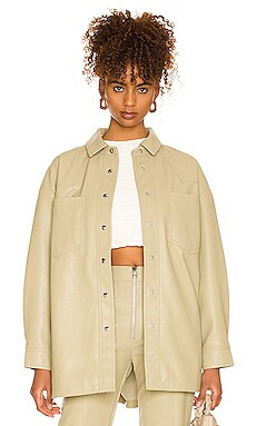 LNA Vegan Leather Shirt in Olive from Revolve.com | Revolve Clothing (Global)