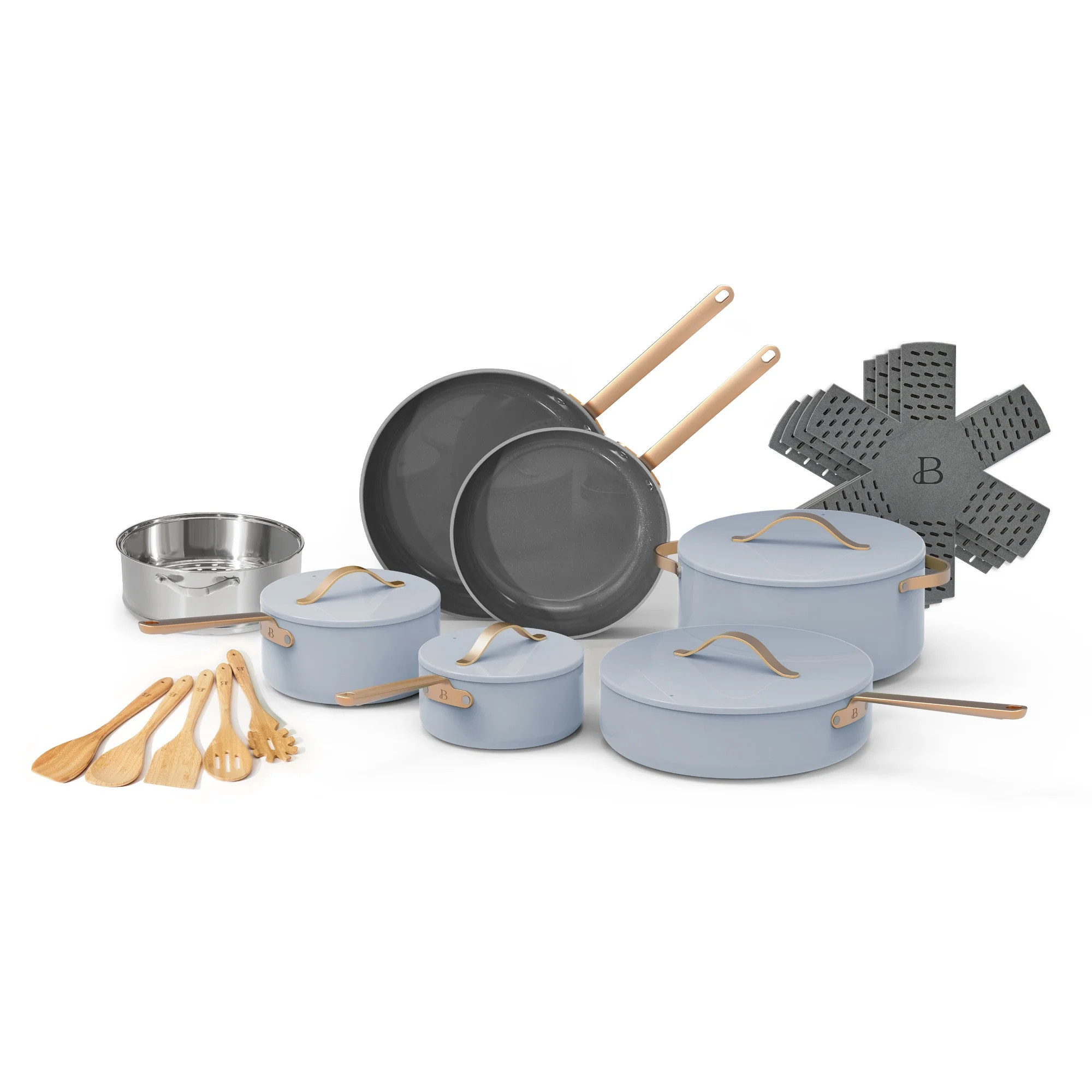 Beautiful 20pc Ceramic Non-Stick Cookware Set, Cornflower Blue by Drew Barrymore | Walmart (US)