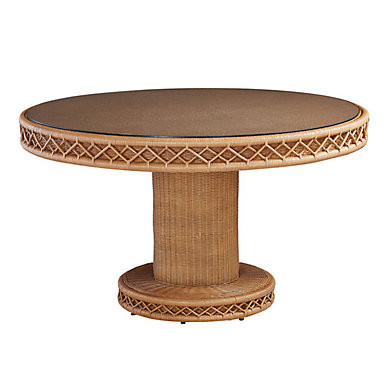 SK Southport Round Dining Table in Mahogany & Decorative Rattan with Glass Top | Ballard Designs, Inc.