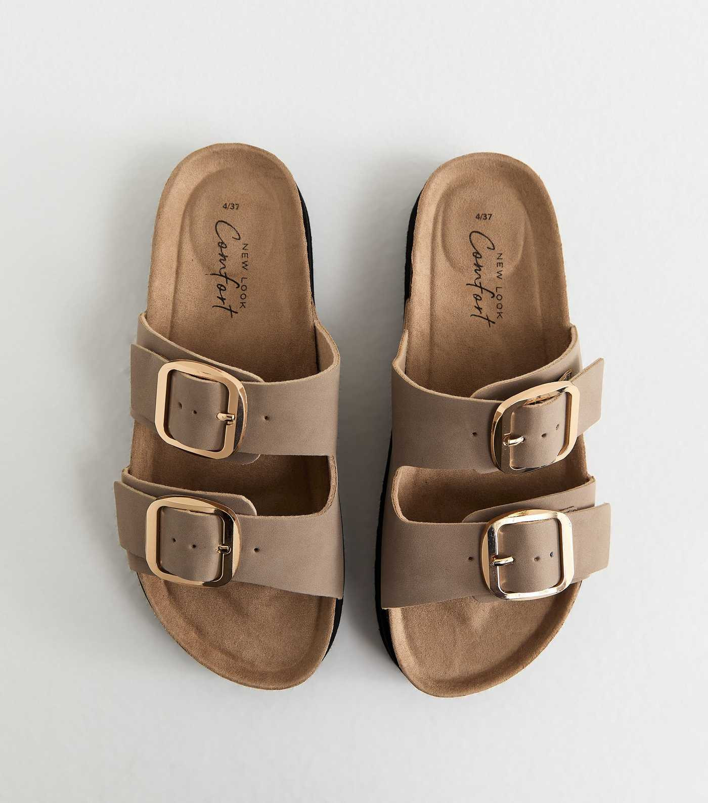 Light Brown Cork Sole Double Strap Mule Sandals | New Look | New Look (UK)