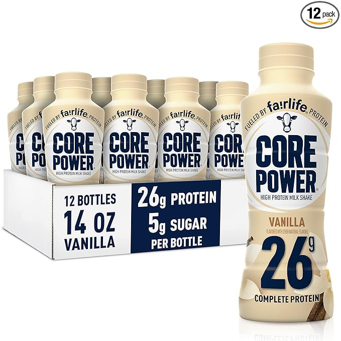 Core Power Protein Shake, Vanilla, 26g Bottle, 14oz, 12 Pack | Amazon (US)