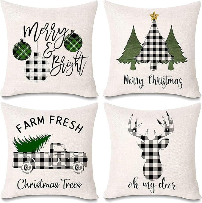 Onene 4 Pack 18 x 18 inch Pillow Cover Buffalo Plaid Black White Check Plaid Cushion Decorative P... | Amazon (US)