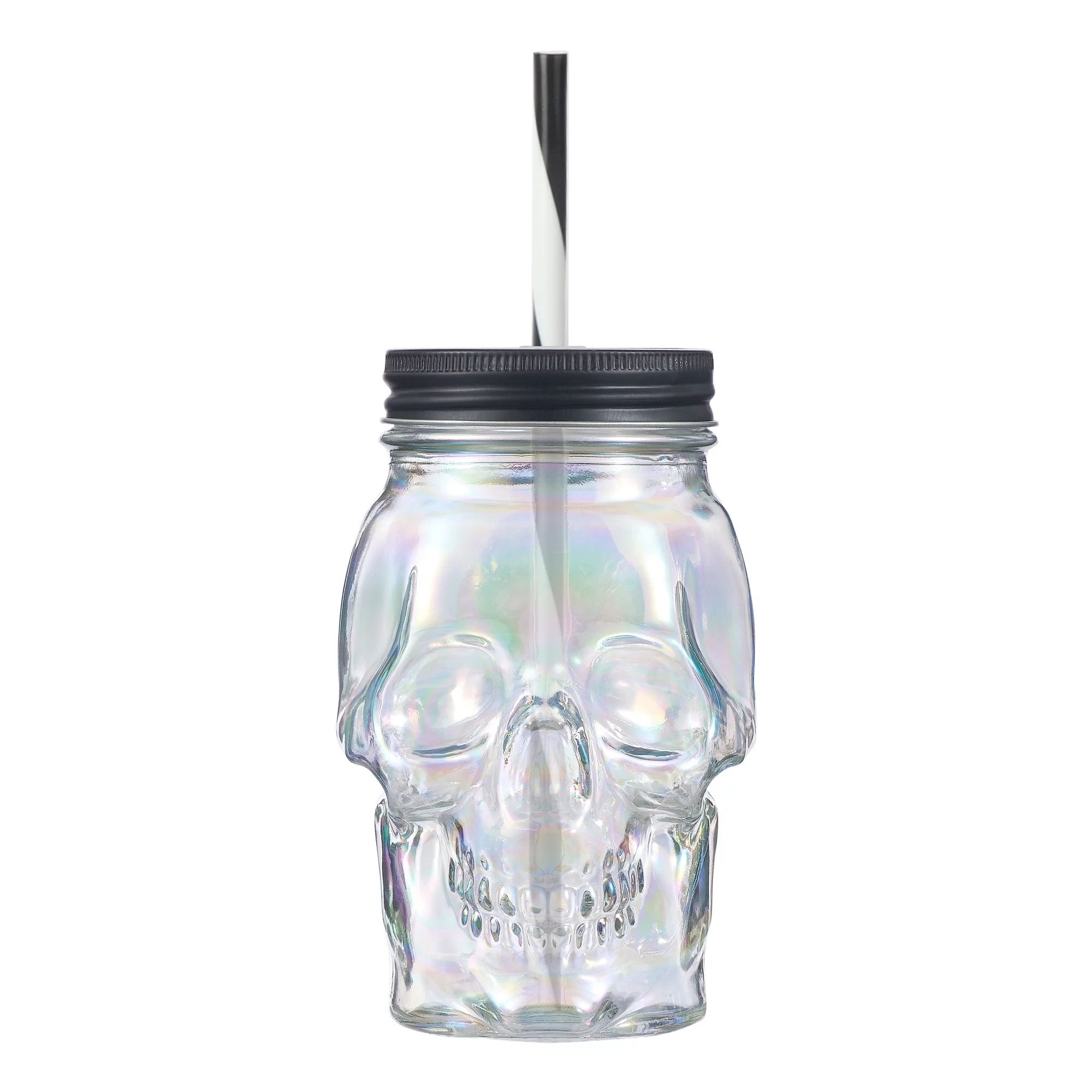 Way To Celebrate Glass Skull Sipper with Lid and Straw for Halloween Party, 18 oz | Walmart (US)
