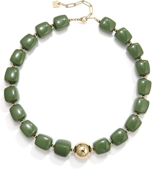 Resin Chunky Beaded Necklace for Women 14K Gold Plated Stainless Steel Minimalist Modern Statemen... | Amazon (US)