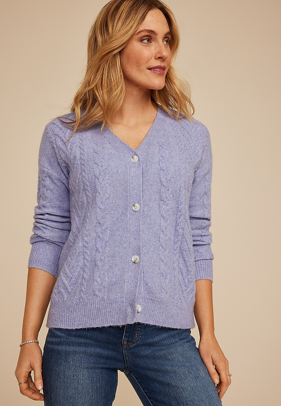 Cable Button Front Cardigan | Maurices