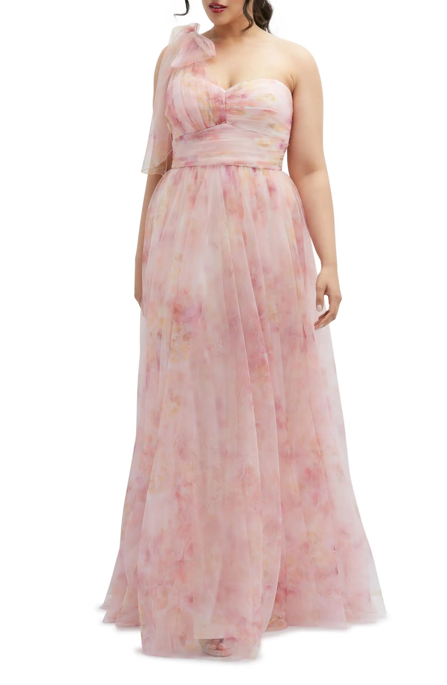 Floral Tulle One-Shoulder Gown | Nordstrom