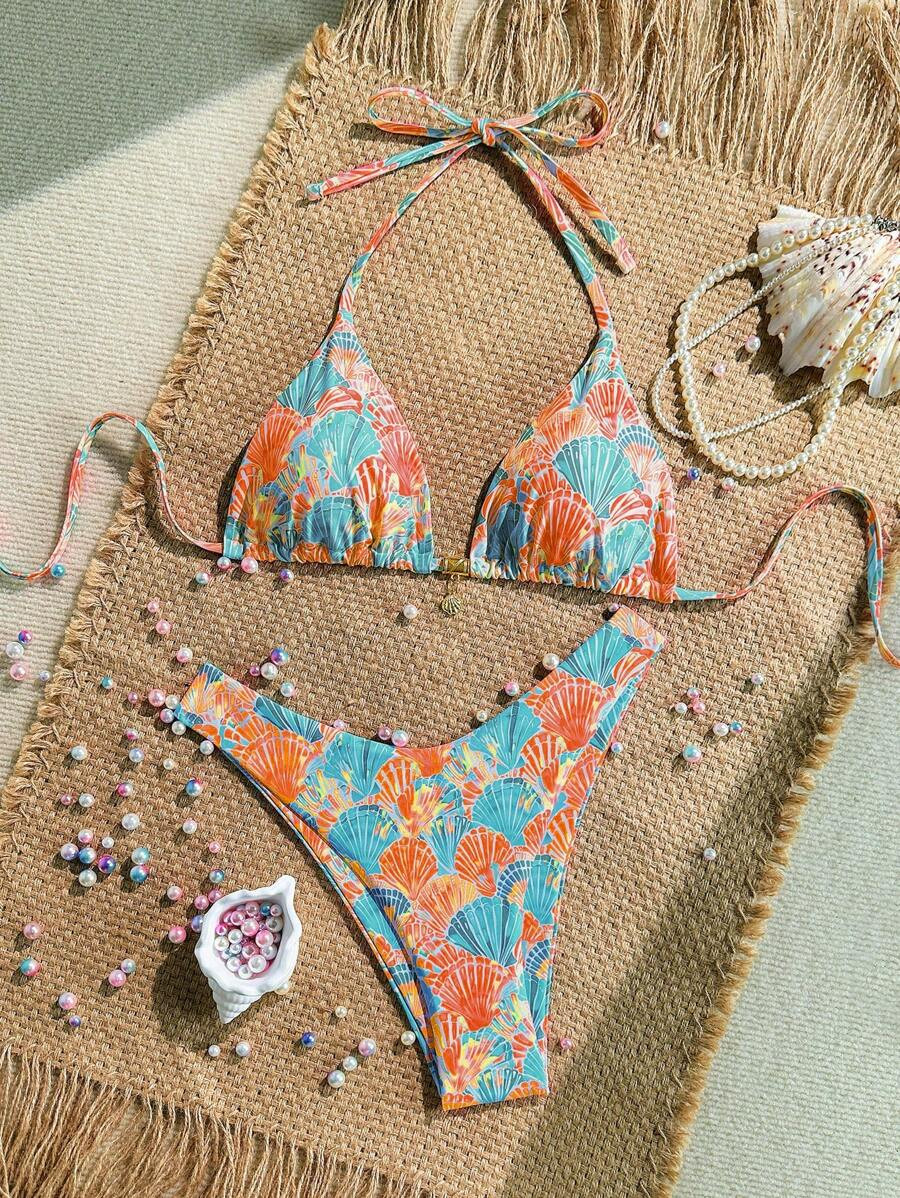 Swim Mod Swim Mod 2 Pieces Summer Beach Vacation Spaghetti Strap Random Print & High Cut Bikini S... | SHEIN