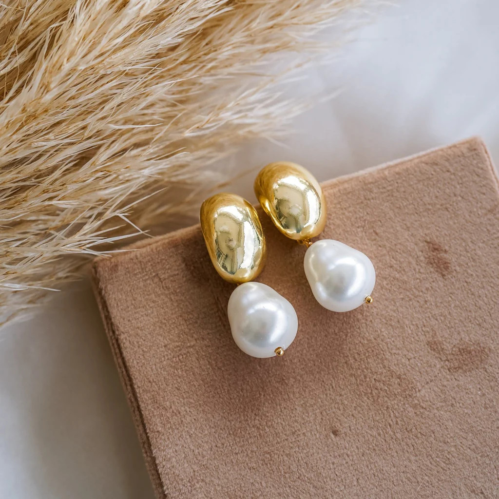 Hailey Dome Pearl Drop Earrings | Wander and Lust Jewelry