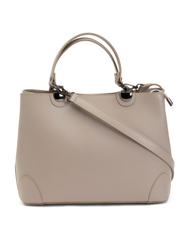 Made In Italy Leather Triple Compartment Satchel | TJ Maxx