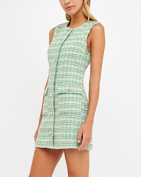 English Factory Metallic Sleeveless Tweed Mini Dress | Express