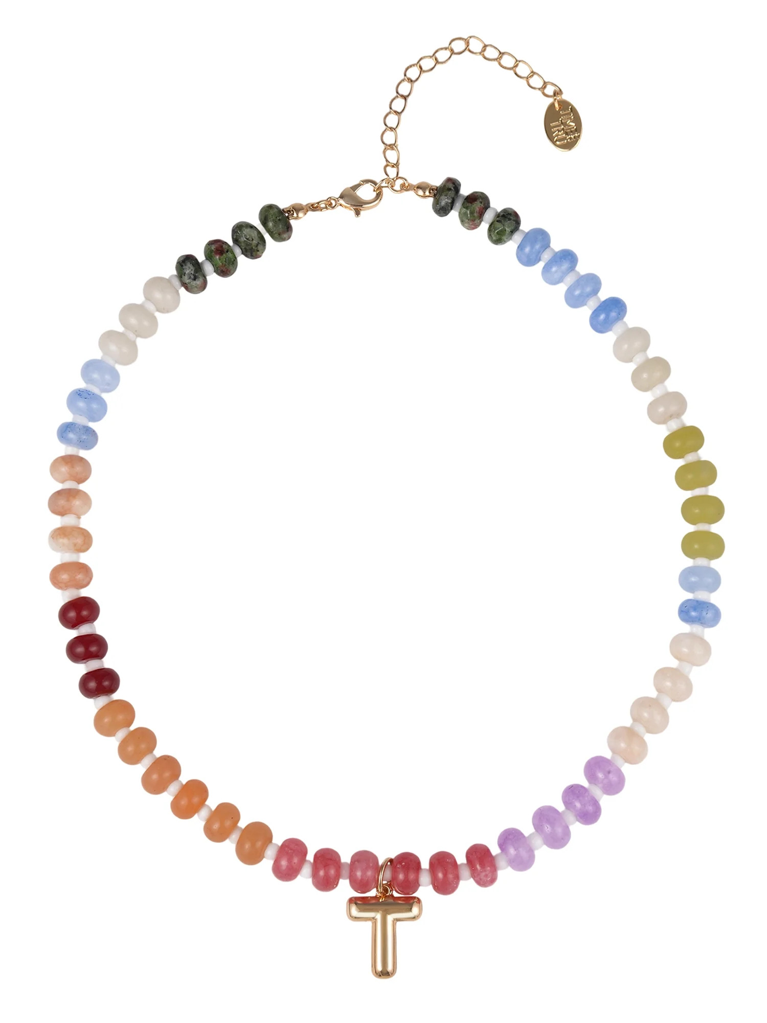 Time and Tru Goldtone Multicolored Bead Initial "T" Necklace | Walmart (US)