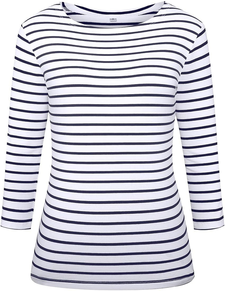 Women's Long Sleeve Striped T-Shirt Tee Shirt Tops Slim Fit Blouses | Amazon (US)