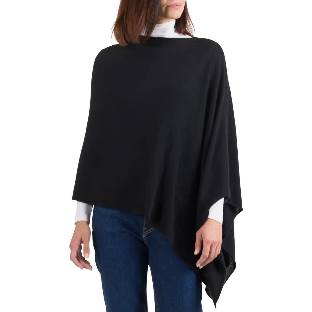 Amicale Asymmetrical Hem Cashmere Poncho in Black at Nordstrom Rack | Nordstrom Rack