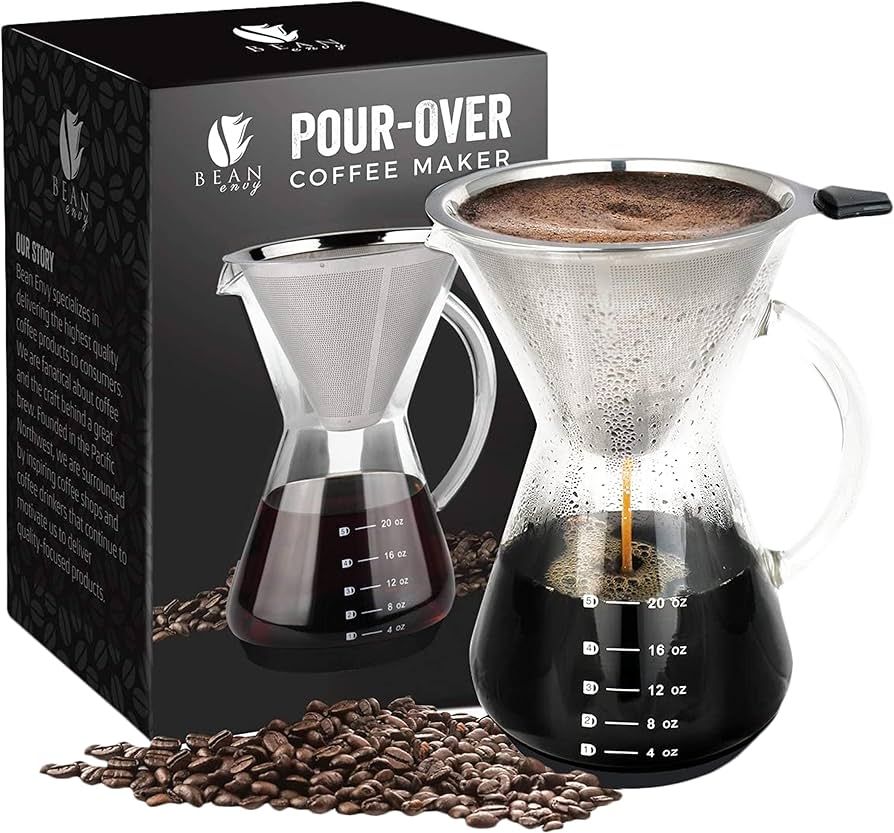 Bean Envy Pour Over Coffee Maker - 5 Cup Borosilicate Glass Carafe - Rust Resistant Stainless Ste... | Amazon (US)