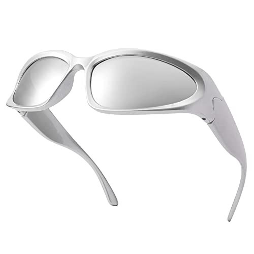 Pro Acme Wrap Around Sunglasses for Men Women Stylish Fashion Sun Glasses Outdoor Sport Sunglasses UV400 Shades (A1 Silver Frame | Silver Lens) | Amazon (UK)