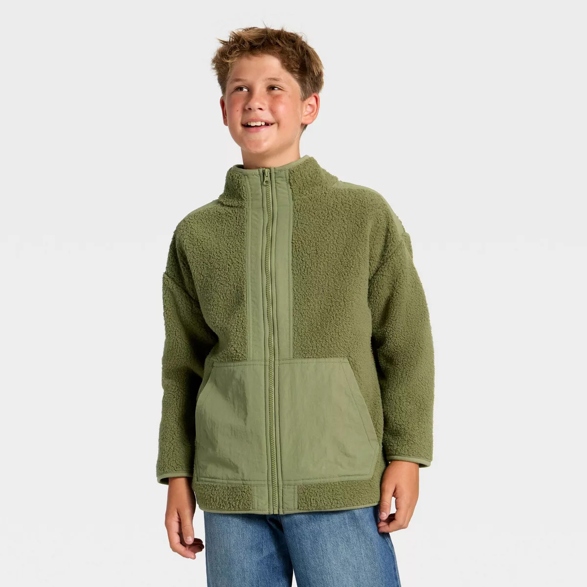 Boys' Faux Shearling Fleece Zip-Up Jacket - art class™ Green XS | Target