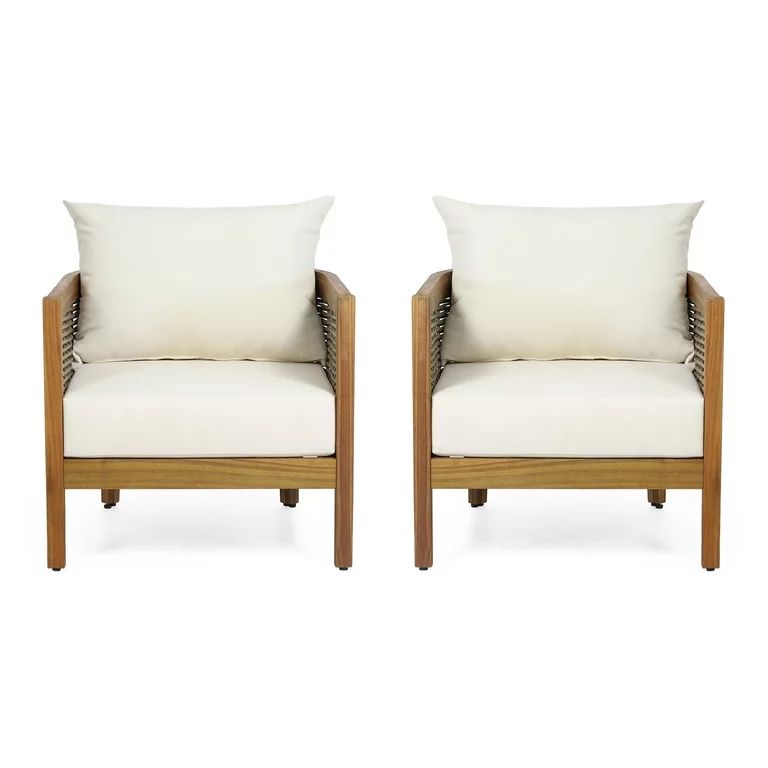 GDF Studio Morrow Cushioned Acacia Wood Outdoor Lounge Chair - Set of 2 - Beige | Walmart (US)