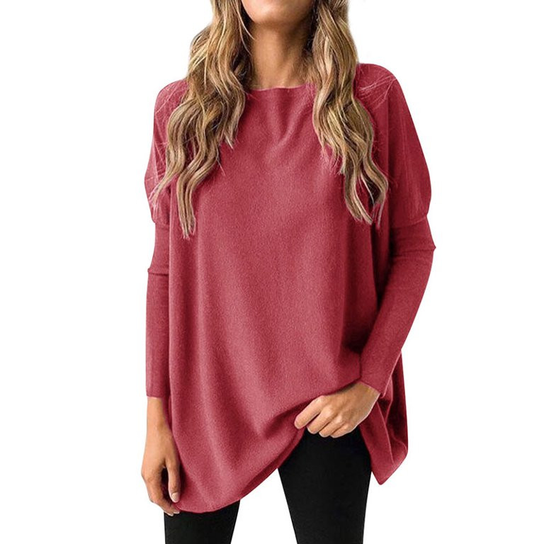 Nlife Women Puff Long Sleeve Solid Color Crew Neck Comfy Blouse - Walmart.com | Walmart (US)