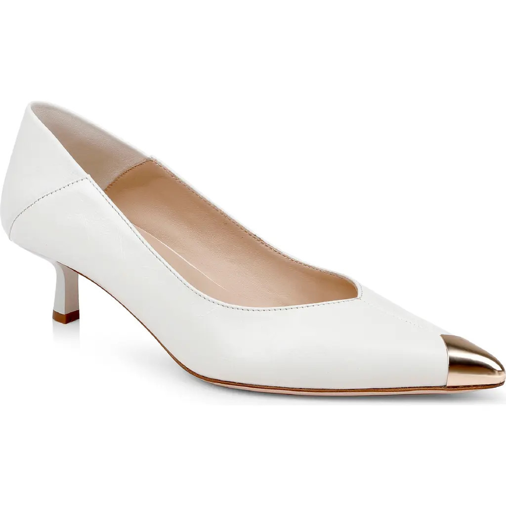 L'AGENCE Garlan Pointed Cap Toe Kitten Heel Pump in Pearl at Nordstrom, Size 7 | Nordstrom
