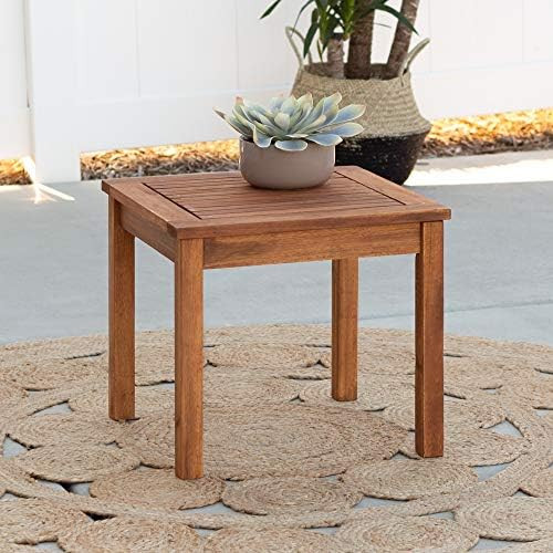 Walker Edison Dominica Contemporary Acacia Wood Slatted Outdoor Accent Table, 20 Inch, Brown | Amazon (US)