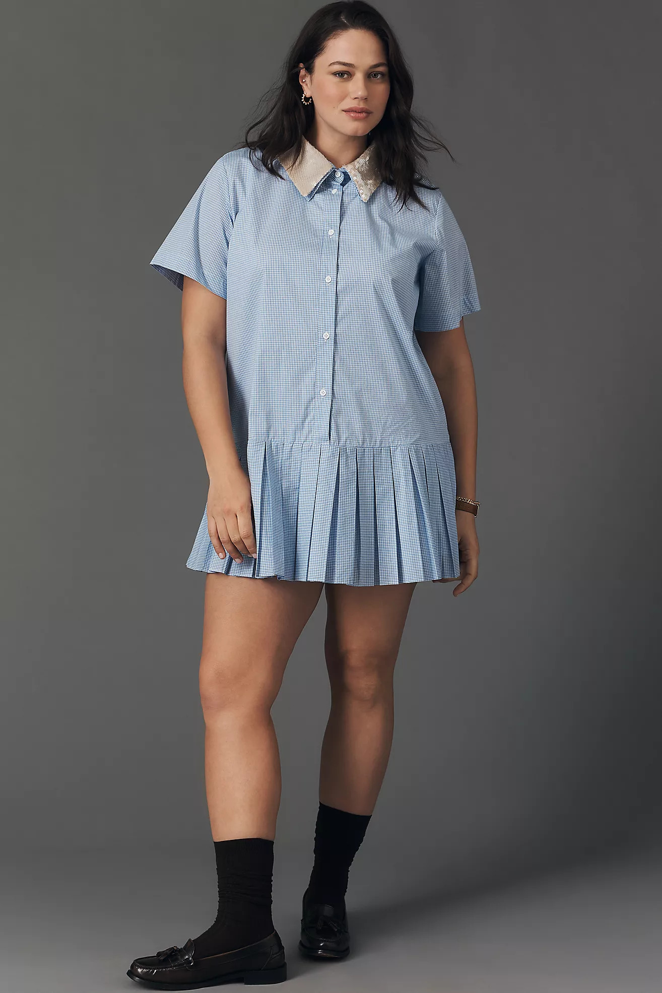 Maude Club Dalton Pleated Mini Shirt Dress | Anthropologie (US)