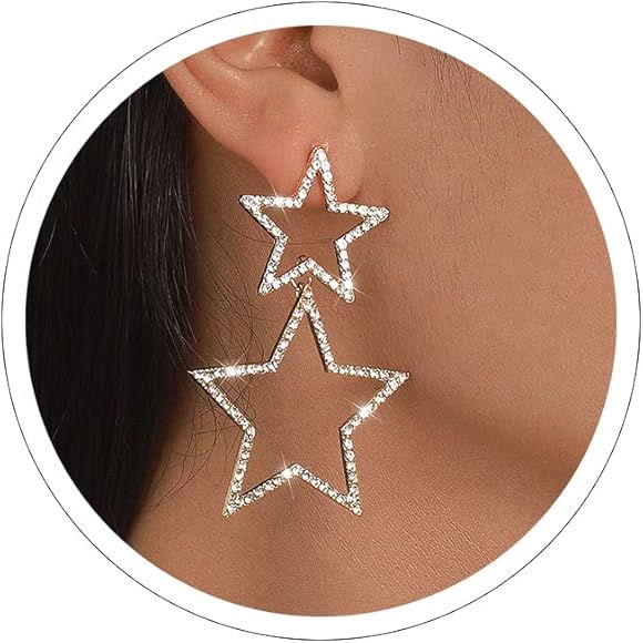 Star Earrings Dangle Silver Star Earrings for Women Rhinestone Star Dangle Earrings Iridescent St... | Amazon (US)