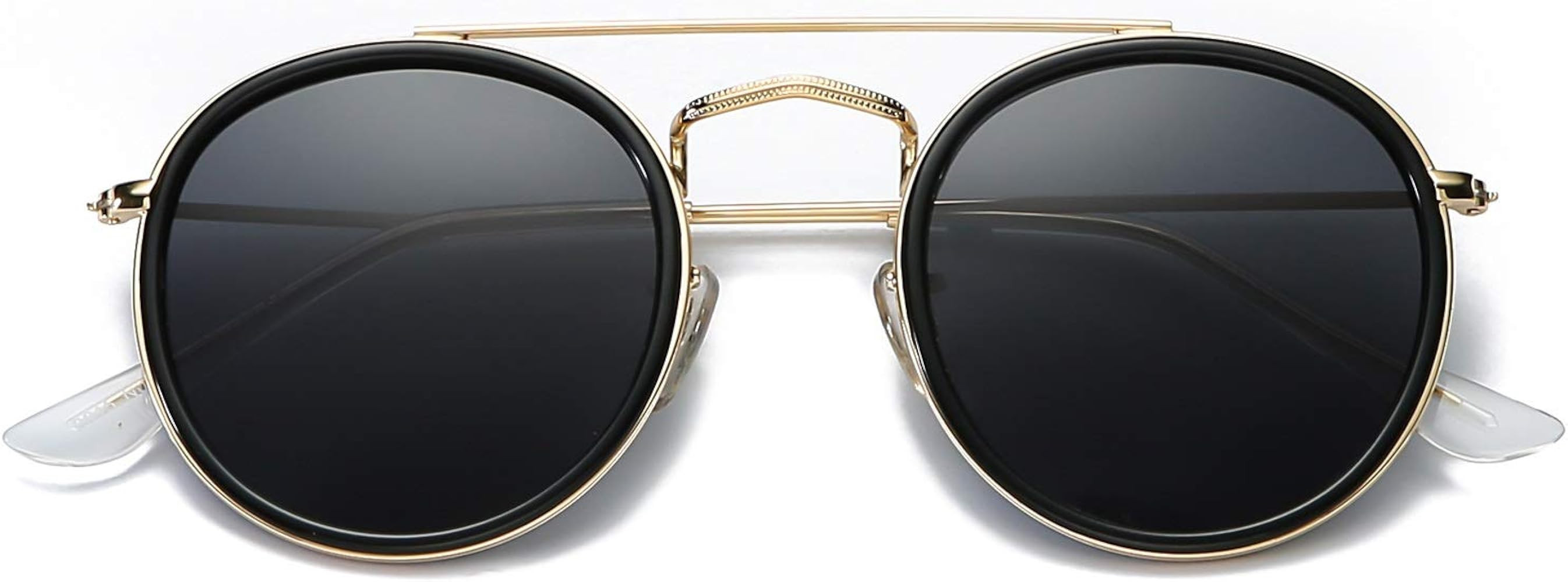 DUSHINE Small Round Double Bridge Sunglasses For Women Men Polarized 100% UV Protection | Amazon (US)