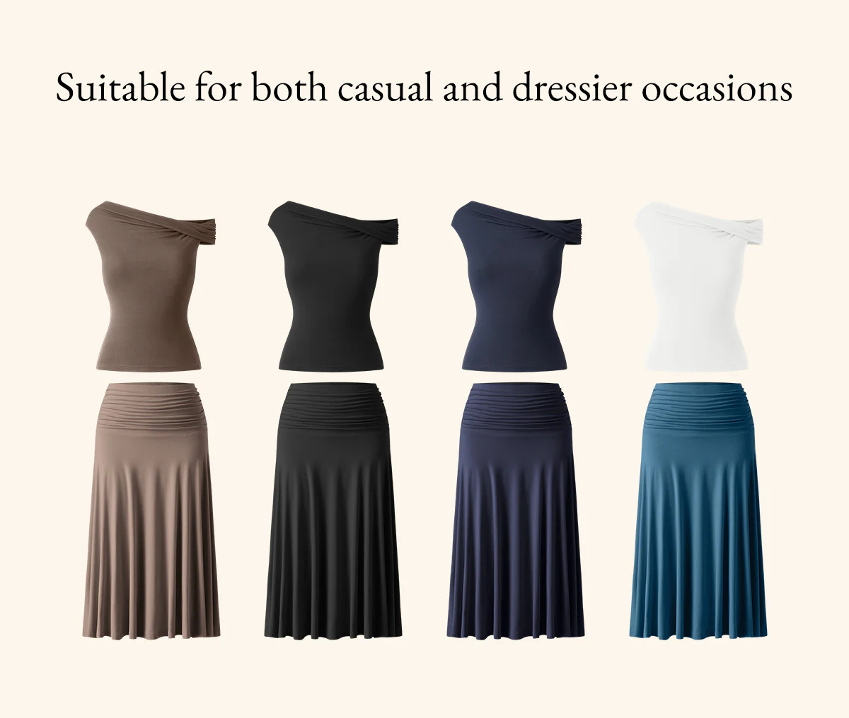 2Pcs Set Multi-wear Bra Top & Side Ruched A-line Midi Skirt | OGLmove