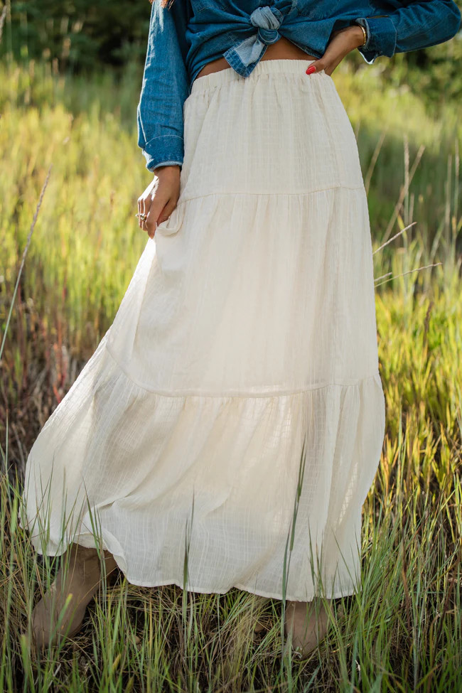 Going Nowhere Fast Cream Textured Maxi Skirt | Pink Lily