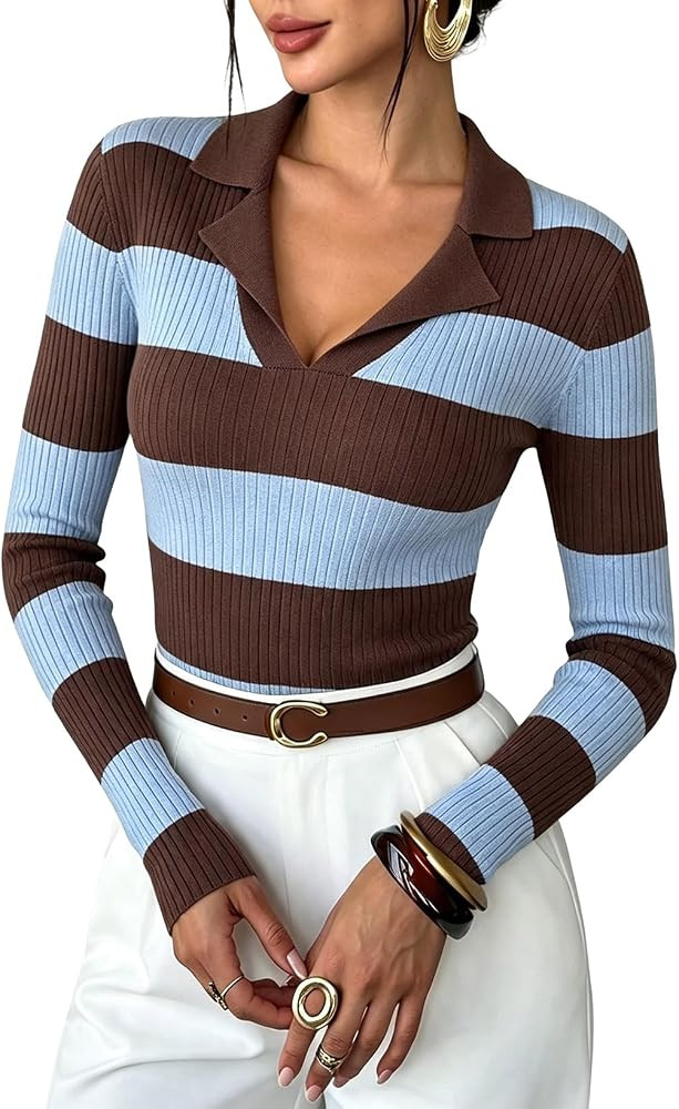 Pink Queen Womens Striped Pullover Casual Sweater Long Sleeve Tops 2026 | Amazon (US)