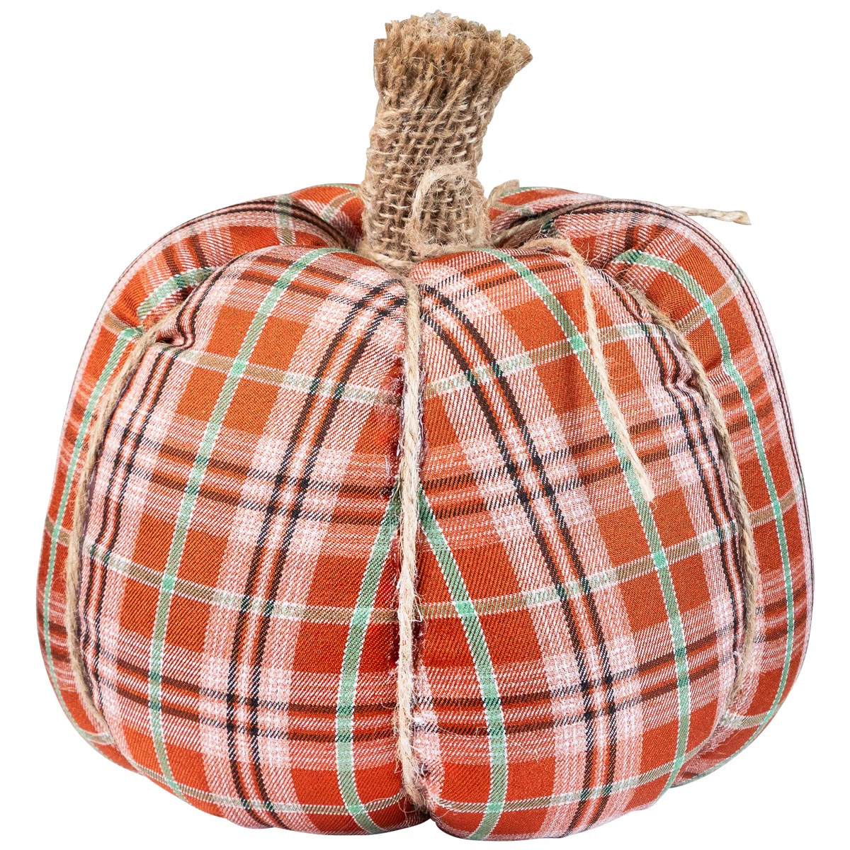 Plush Ribbed Plaid Fall Harvest Pumpkin - 8" - Orange And Green | Wayfair North America