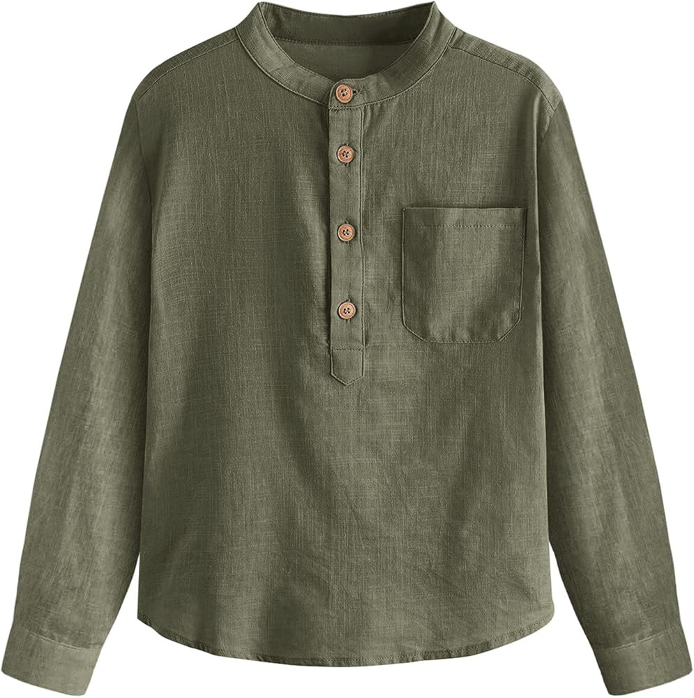 Inorin Boys Linen Shirt Button Up Henley Long Sleeve Dress Shirts Cotton Lightweight Tees Tops wi... | Amazon (US)