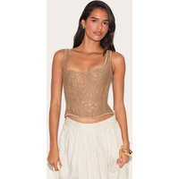 Brown Textured Sheer Floral Square Neck Corset | PrettyLittleThing US