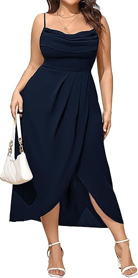 SCOMCHIC Women's Plus Size Dress Sleeveless Spaghetti Strap Cowl Neck Wrap Party Cocktail Cami Dr... | Amazon (US)